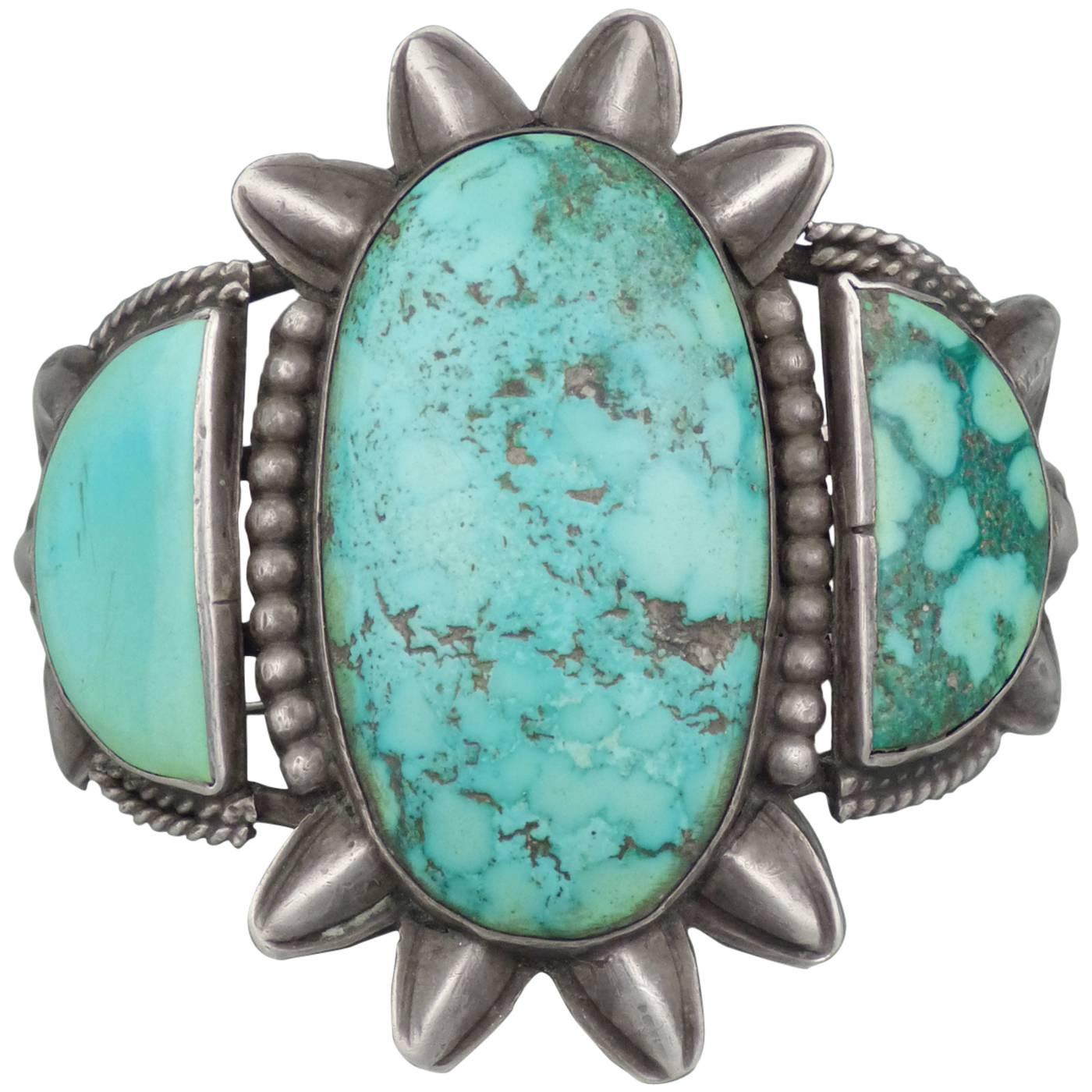 Vintage Silver and Turquoise Cuff, circa 1930