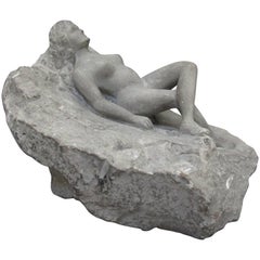 Carved Nude Woman Laying on Stone Folk Sculpture