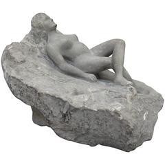 Carved Nude Woman Laying on Stone Folk Sculpture 11