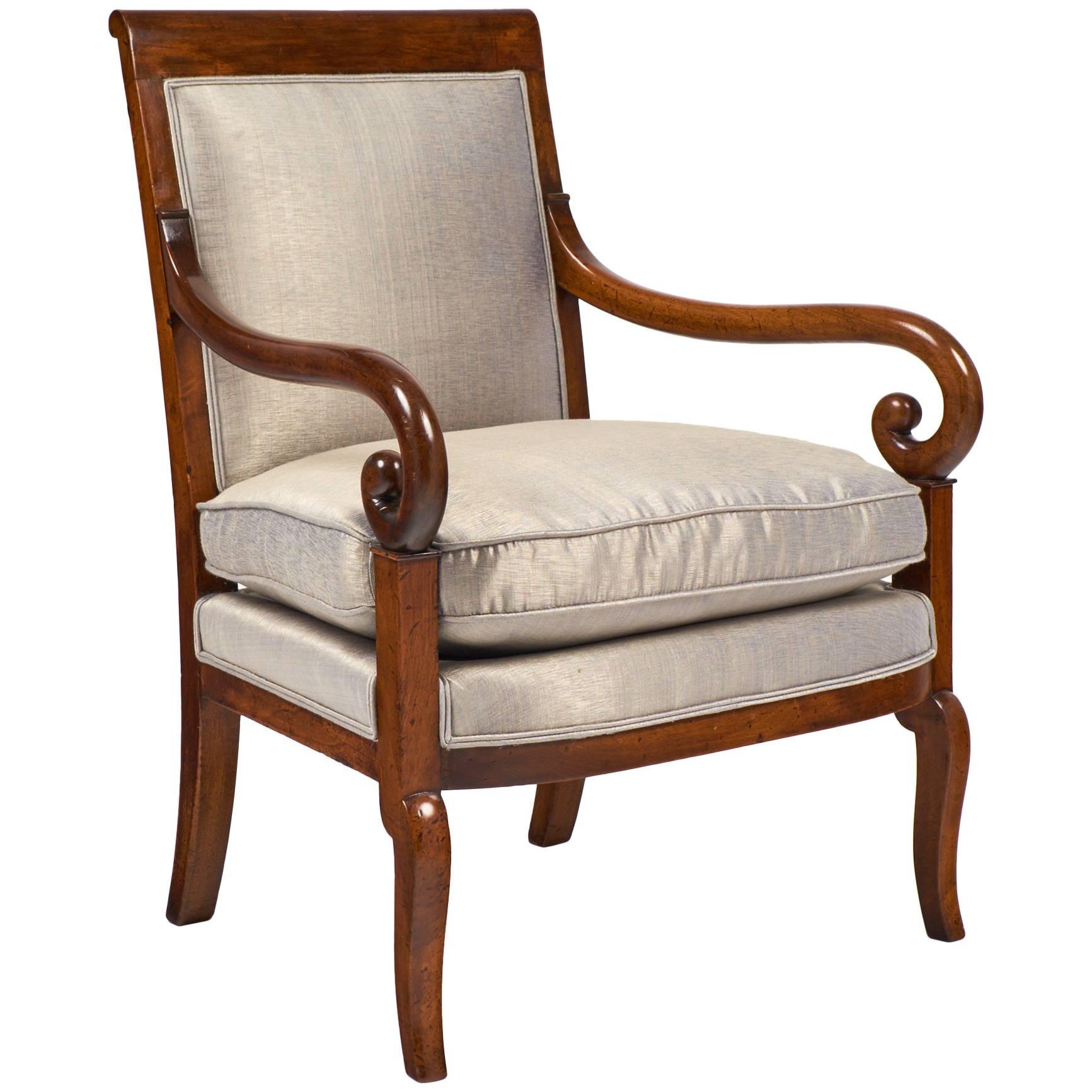 Antique French Period Restauration Walnut Armchair