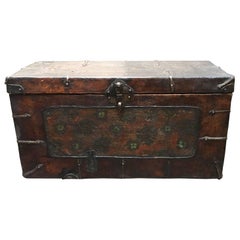 Used Tibetan Leather Painted Trunk
