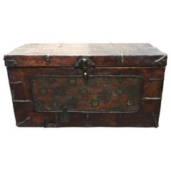 Vintage Tibetan Leather Painted Trunk