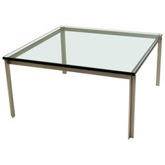 Used Large Stainless Steel Square Table with Glass