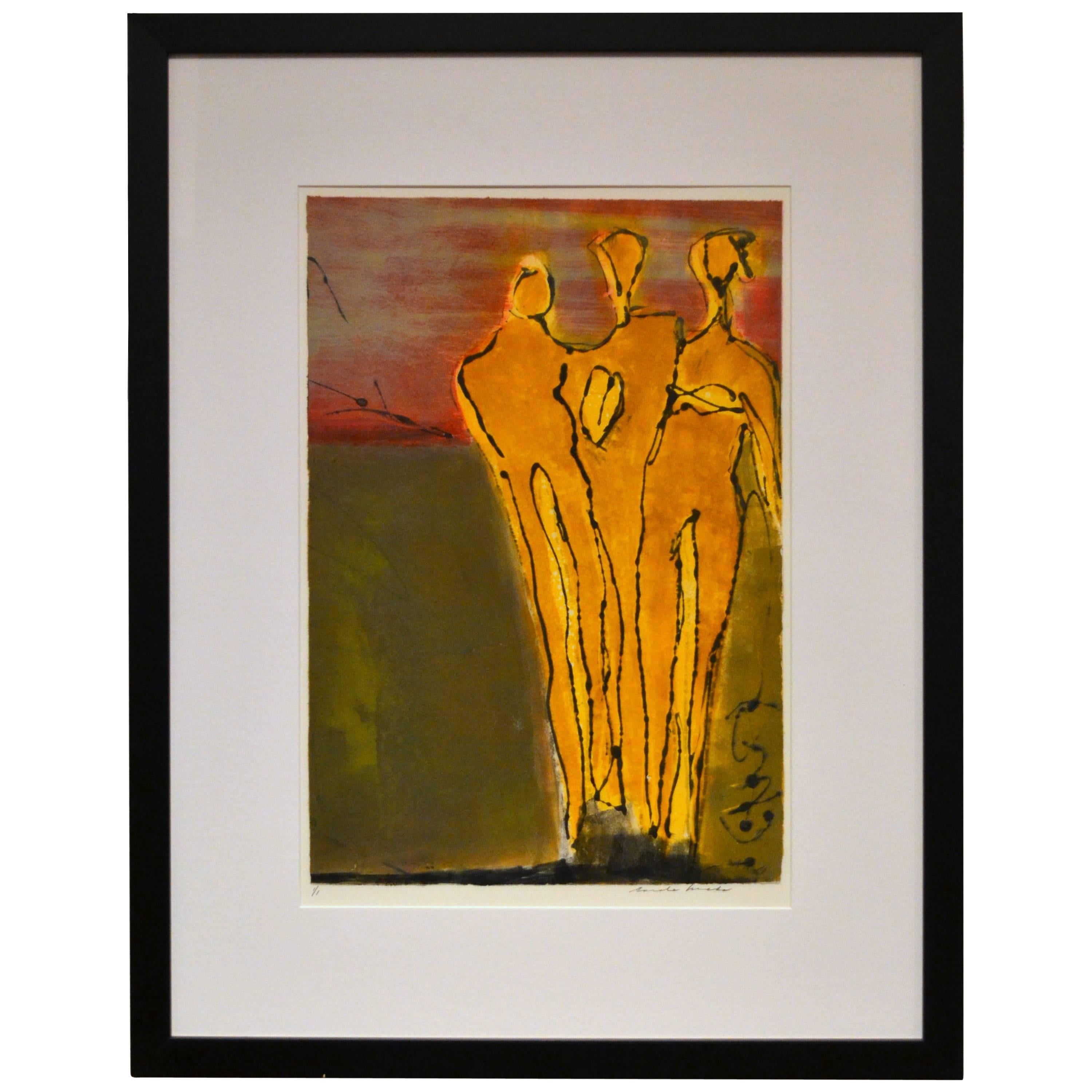 Abstract Figurative Monoprint by Carole Hicks For Sale