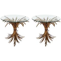 1950s Sheaf of Wheat Gilded Side Tables