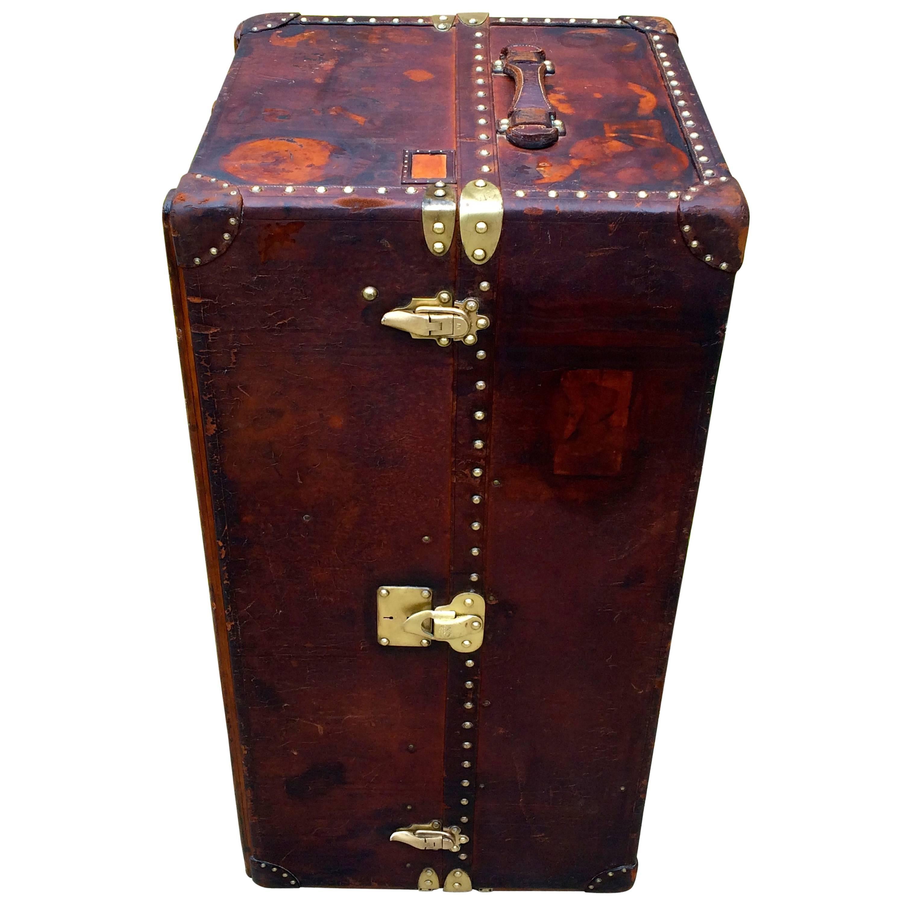 Louis Vuitton Antique Leather Wardrobe Steamer Trunk  Goyard Purse bag suitcase For Sale