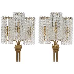 Amazing Large Pair of Wall Crystal Glass Sconces, Bakalowits Attributed, Vienna 7