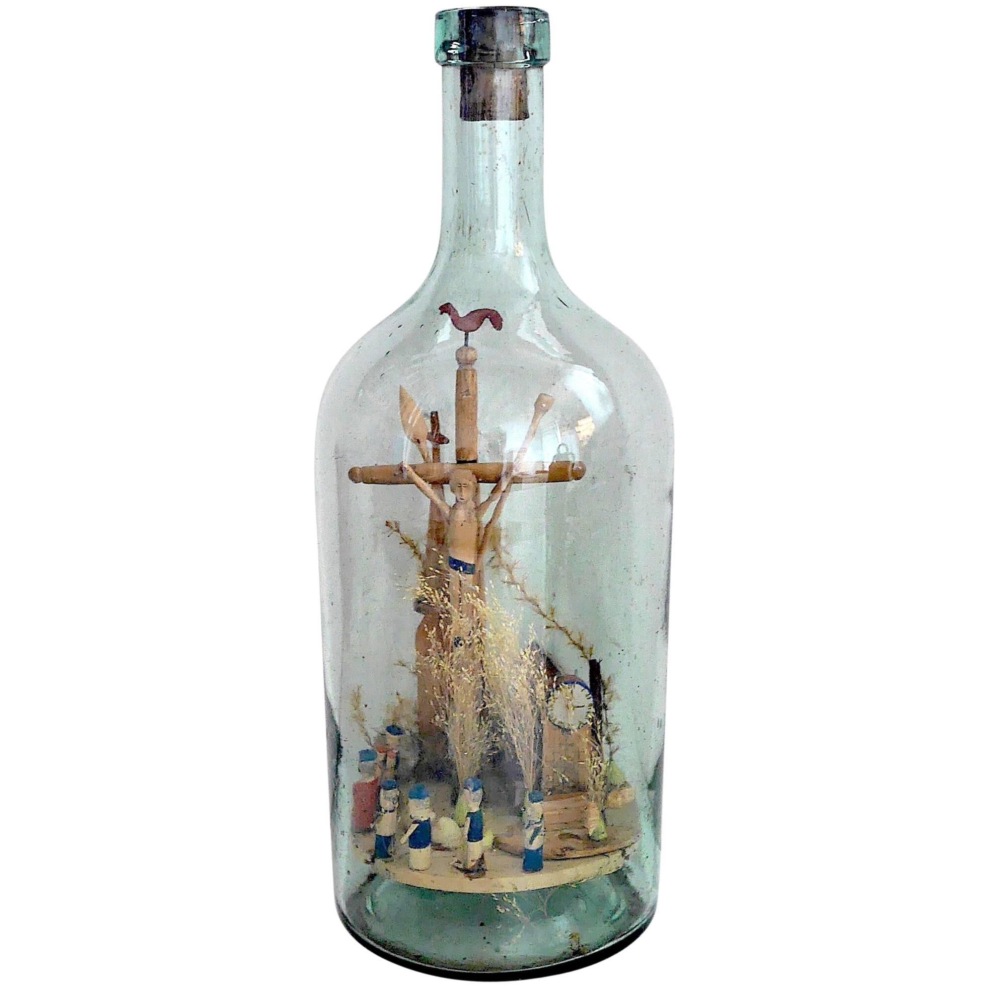 Bargeman's cross in a Glass Bottle (19th century) For Sale