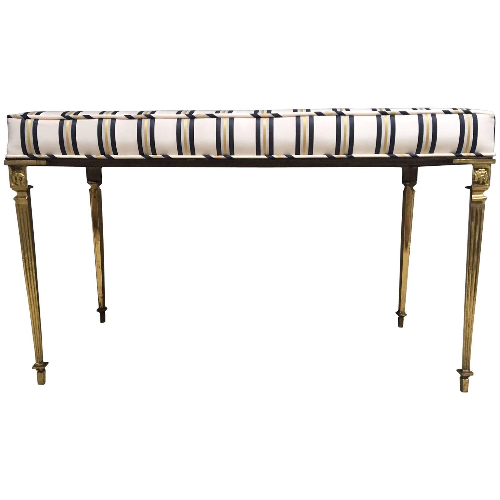 Hollywood Regency Brass and Upholstered Bench