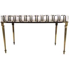 Hollywood Regency Brass and Upholstered Bench