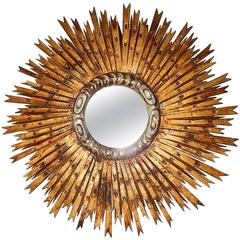 1940 French Gold Gilt Wooden Sunburst Mirror
