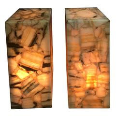 Pair of Illuminated Onyx and Resin Pedestals 8