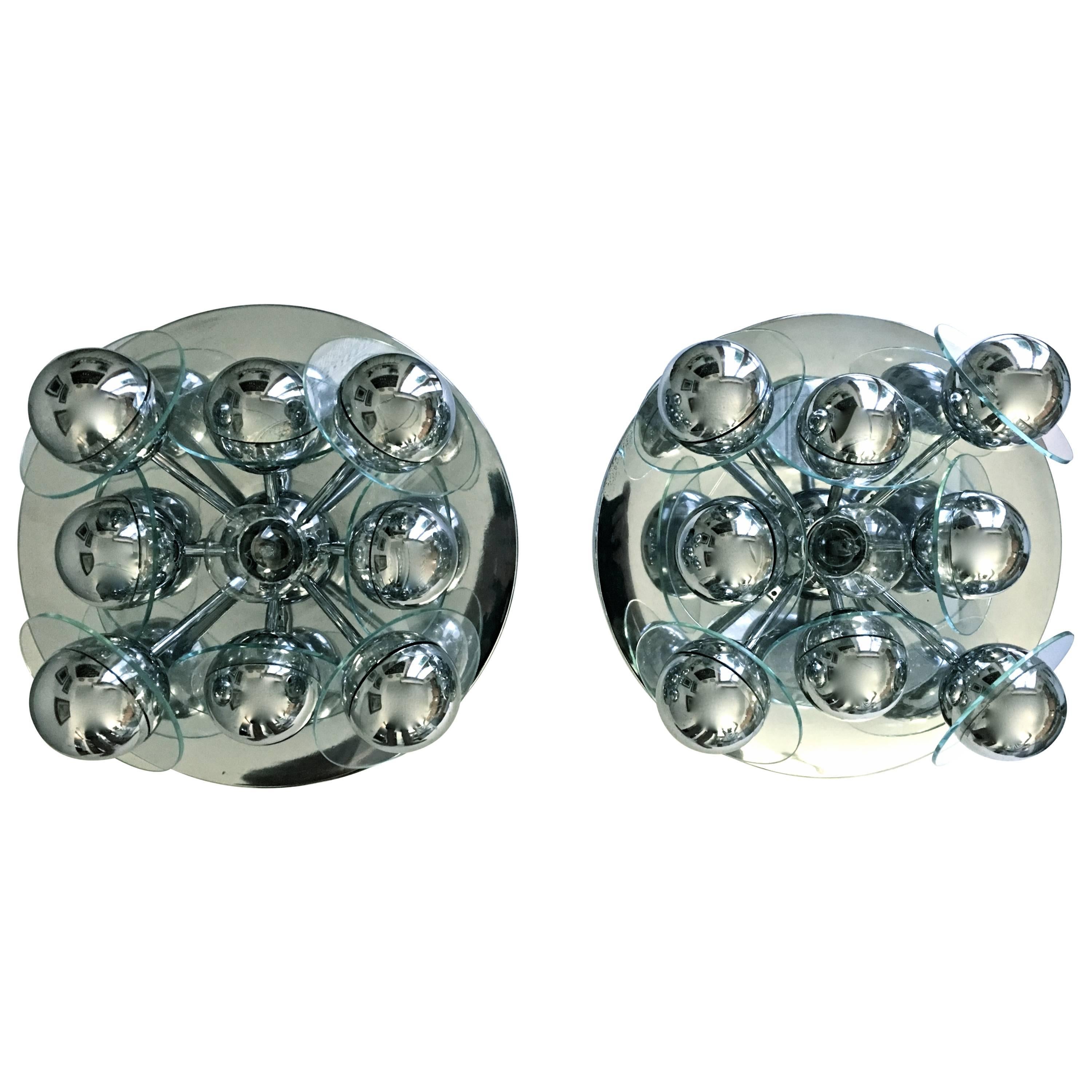 Pair of Italian Silver Coloured Sputnik Wall Lights or Flush Mounts For Sale