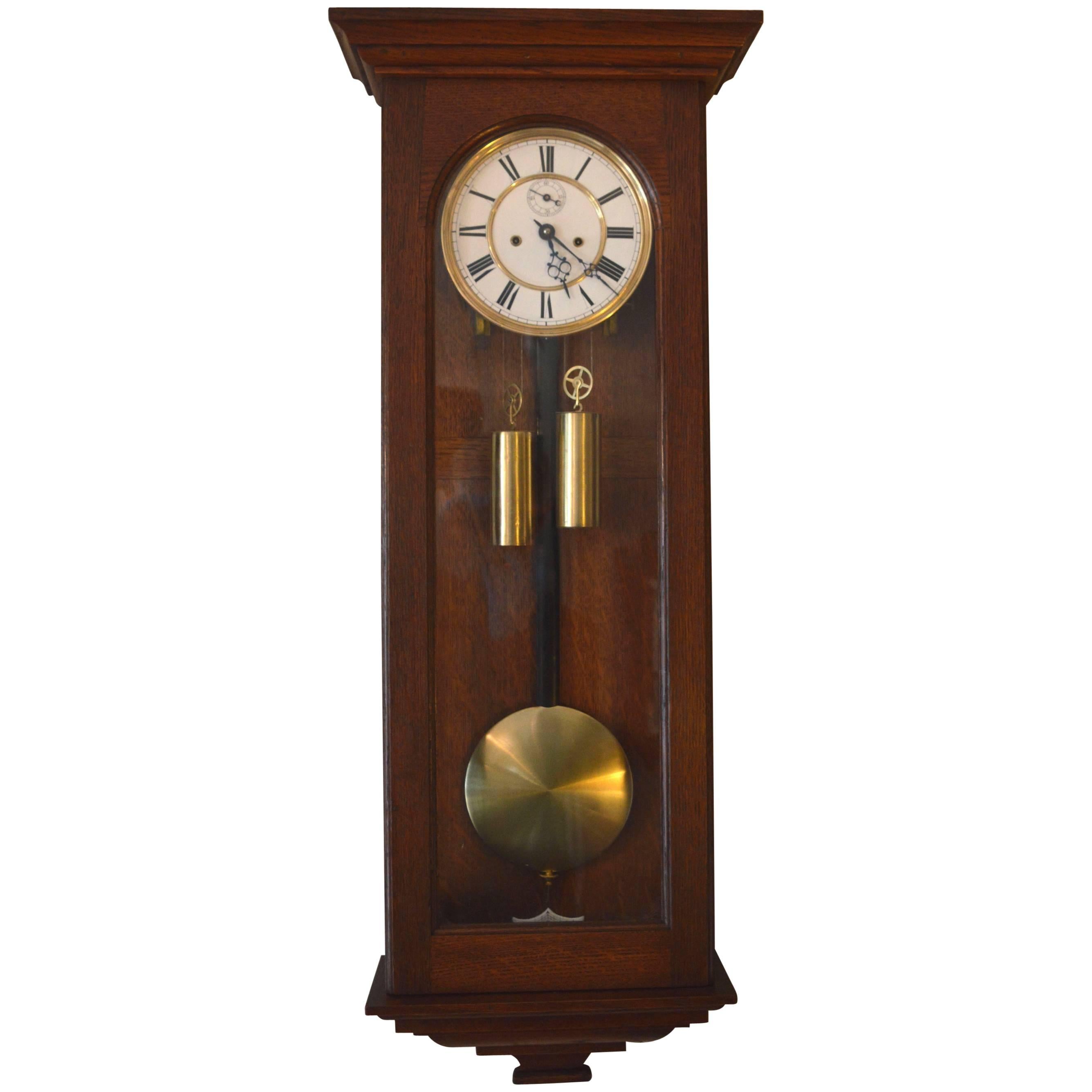 Early 20th Century Oak Vienna Regulator Clock