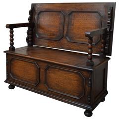 Antique Solid Oak Monks Bench