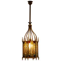 Unique Antique Gas Multi-Color Stained Glass Hall Lantern, 1860-1880 from France 3
