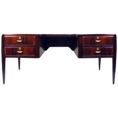 Retro Large 1950s Italian Executive Desk in Rosewood and Brass