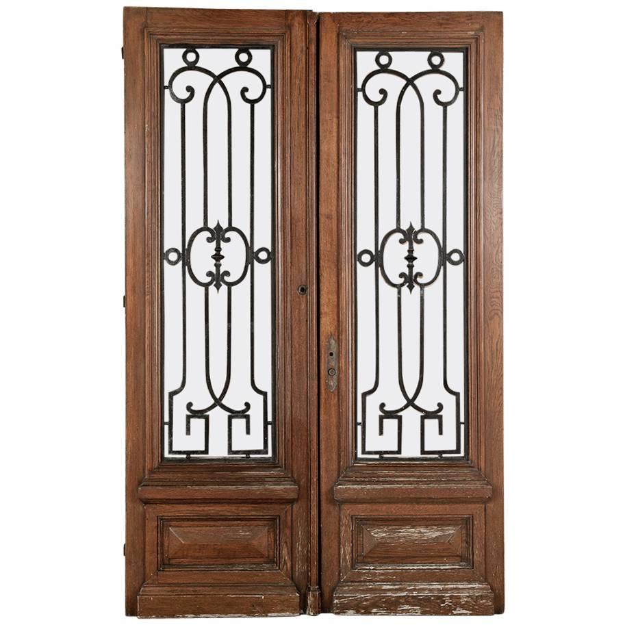 Pair of Antique French Doors with Wrought Iron