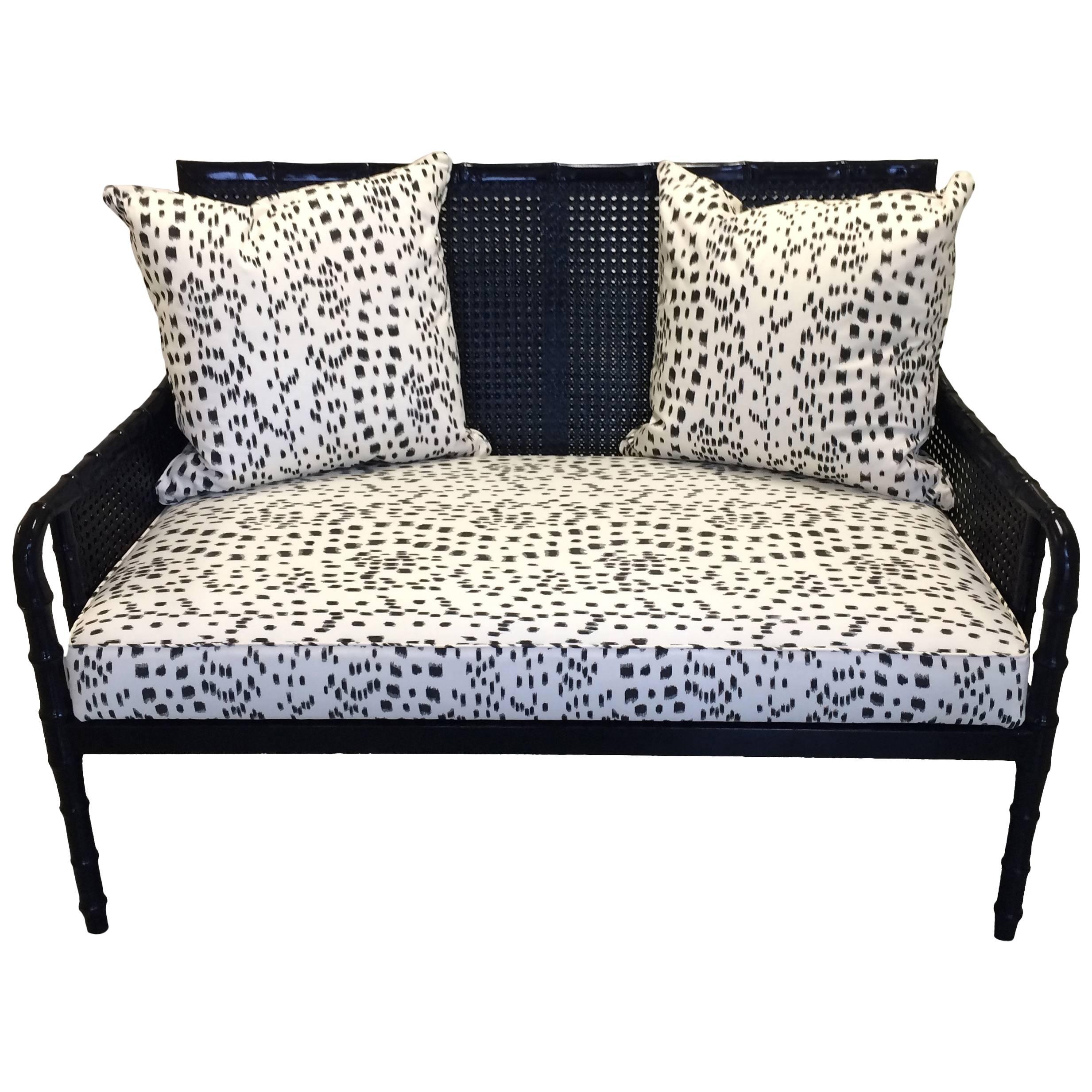 Black Bamboo Sofa with Brunschwig Fils Les Touches Upholstery