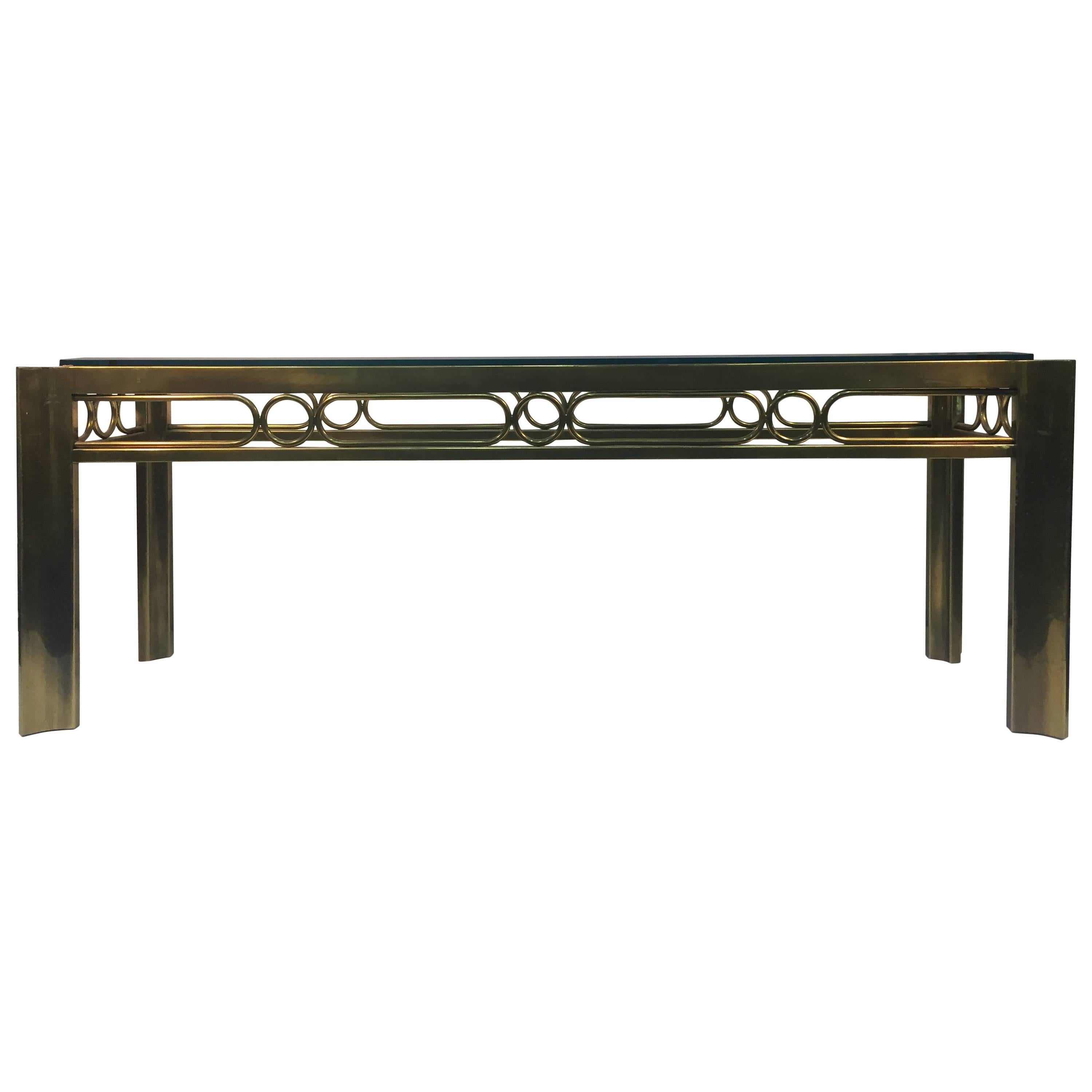 Terrific Brass and Mixed-Metal Console Table with Unusual Design by Mastercraft For Sale