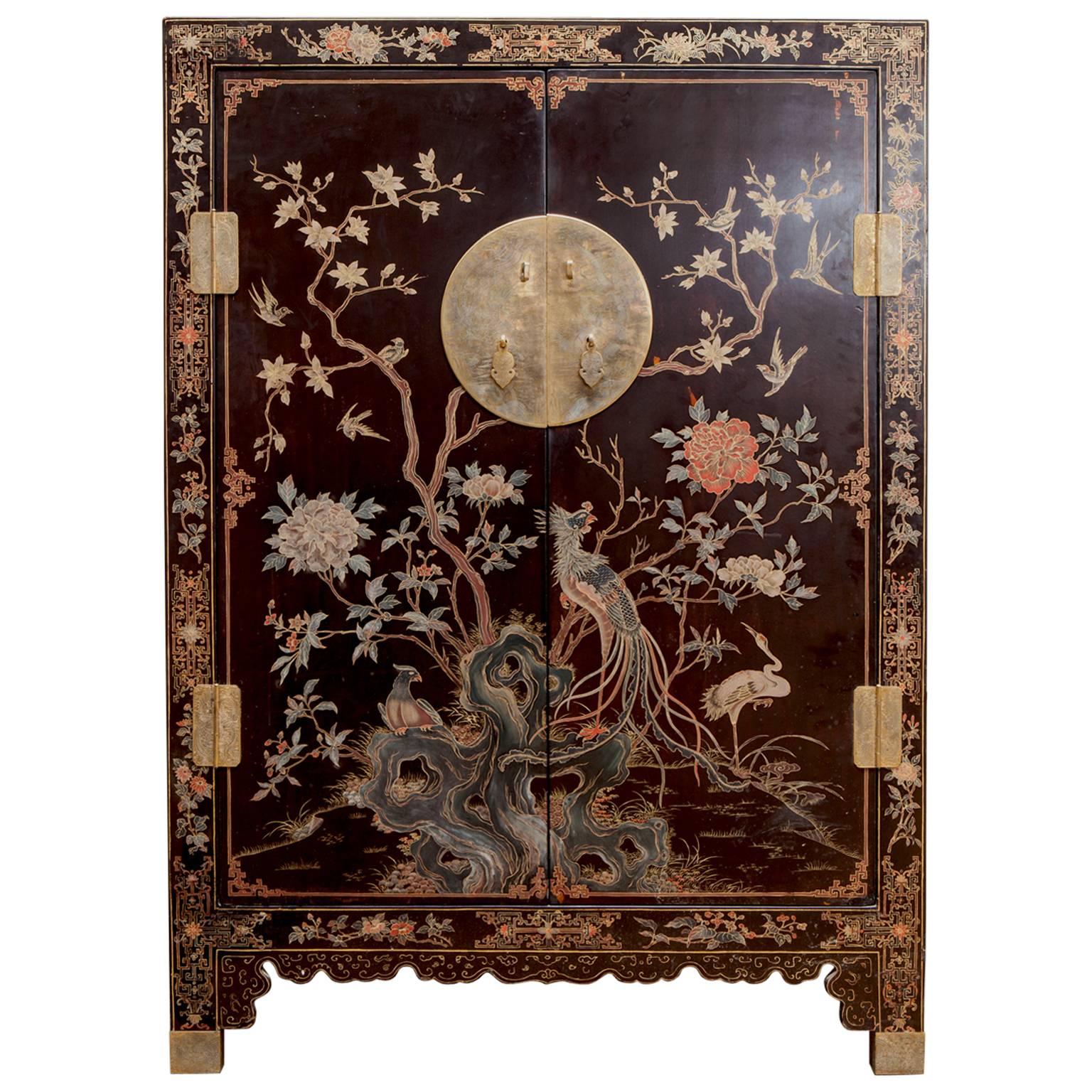 Chinese Lacquered Polychrome Wedding Cabinet