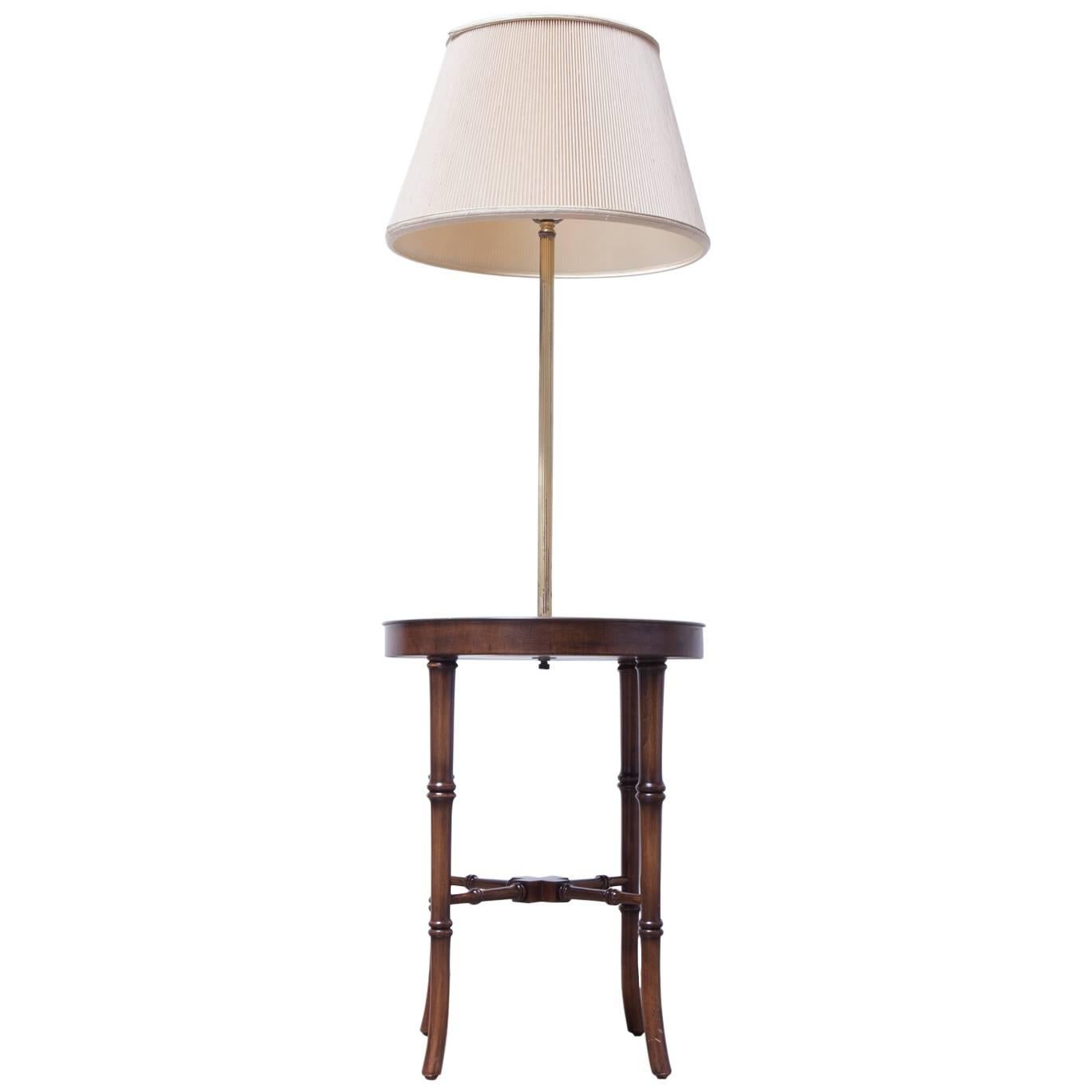 Faux Bamboo Floor Lamp with an Etched Brass Tray Table