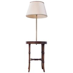 Vintage Faux Bamboo Floor Lamp with an Etched Brass Tray Table