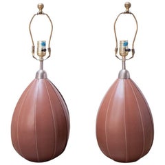 Paire de lampes de table en cuir surpiqué Ralph Lauren