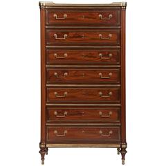 Directoire Mahogany and Brass-Mounted Semanier Signed L . Moreau