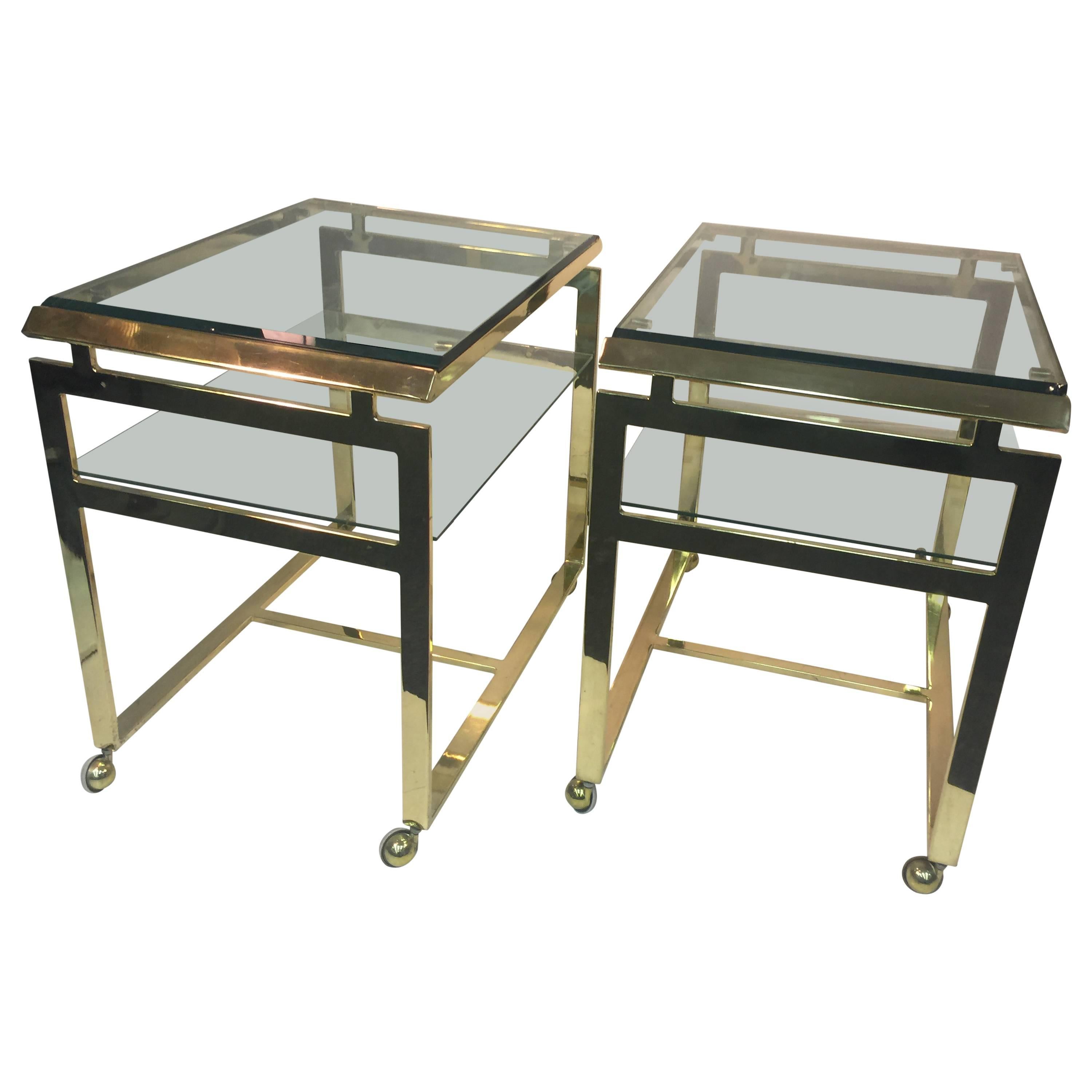 Striking Pair of Brass Tea or Serving Carts by Milo Baughman For Sale