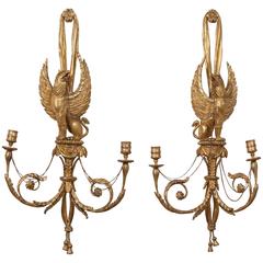 Pair of Regency Style Giltwood Gryphon Wall Sconces 3