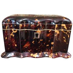 Superb 19th Century English Tortoiseshell Serpentine Tea Caddy