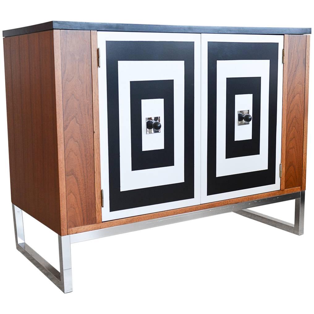 Walnut Media Cabinet with Black and White Doors at 1stDibs