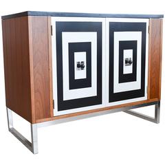 Walnut Media Cabinet with Black and White Doors