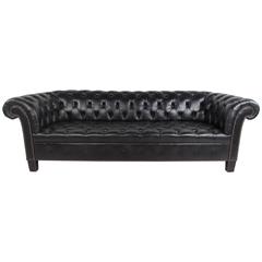 Vintage Black Vinyl Chesterfield Sofa by Baker