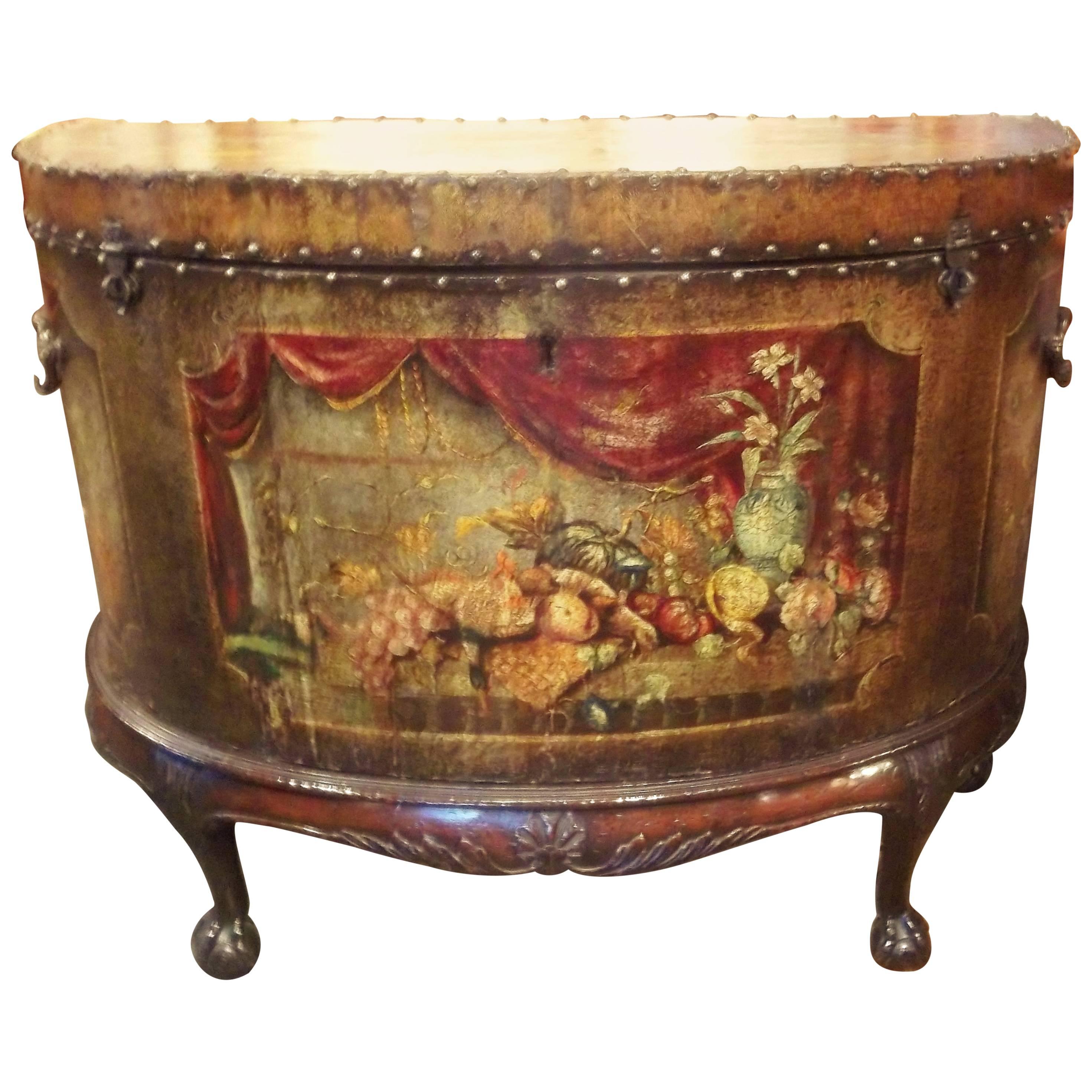  English George III Painted Leather Chest on Stand 