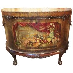 English Painted Leather Chest on Stand in French Taste Demilune Shape 3