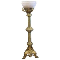 Beaux Arts Standing Dragon Lamp in Brass and Alabaster