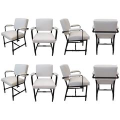 Set of 12 Hand-Stitched Leather Armchairs by Jacques Adnet