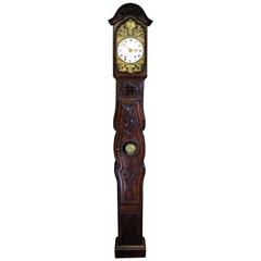 French Empire Carved 'Savard' Comtoise or Morbier Longcase Clock from Yvetot