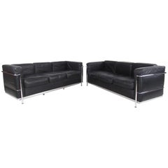 Pair of Le Corbusier Style Leather Sofas