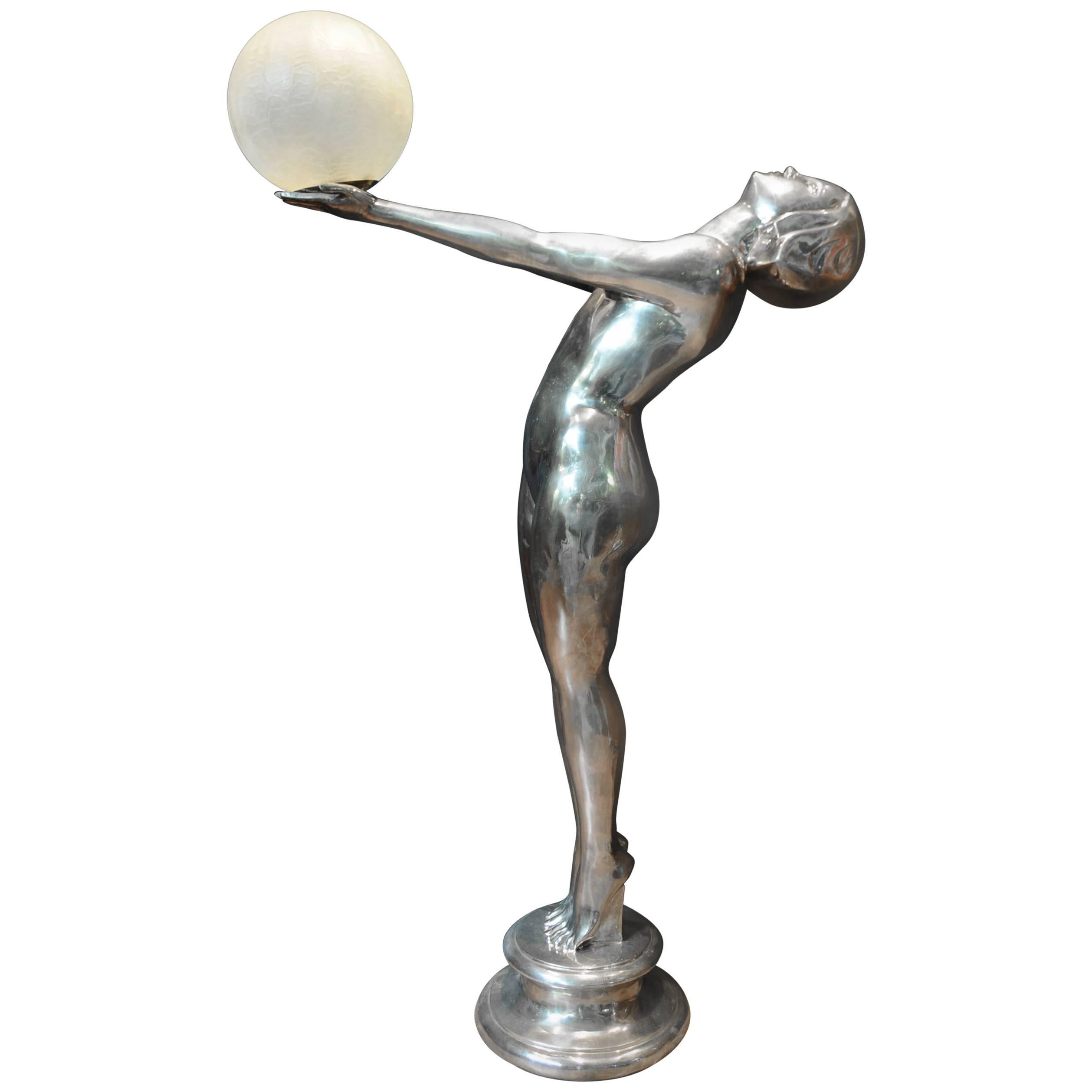 Extra Large Silver Bronze Art Deco Style Biba Lamp Floor Light Lamps Statue For Sale