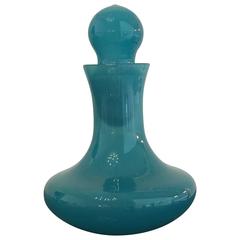 Vintage Mid-Century Murano Turquoise Blue Glass Perfume Bottle with Stopper