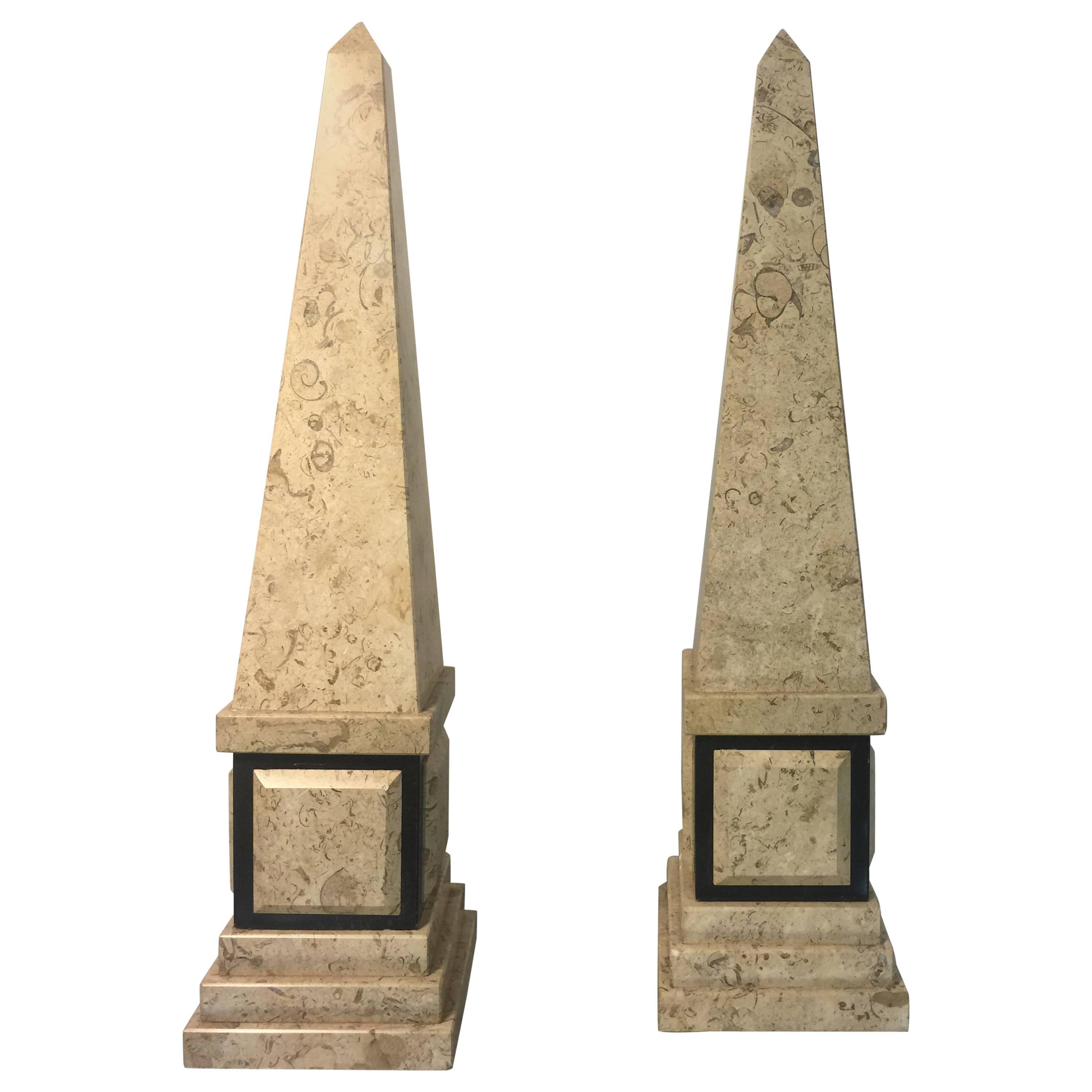 Marvelous Pair of Tessellated Marble Columns or Obelisks by Maitland-Smith For Sale