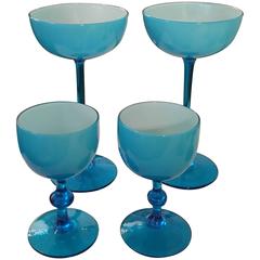 S/4 Mid-Century Modern Carlo Moretti Blue Cased Stemmed Glasses 3