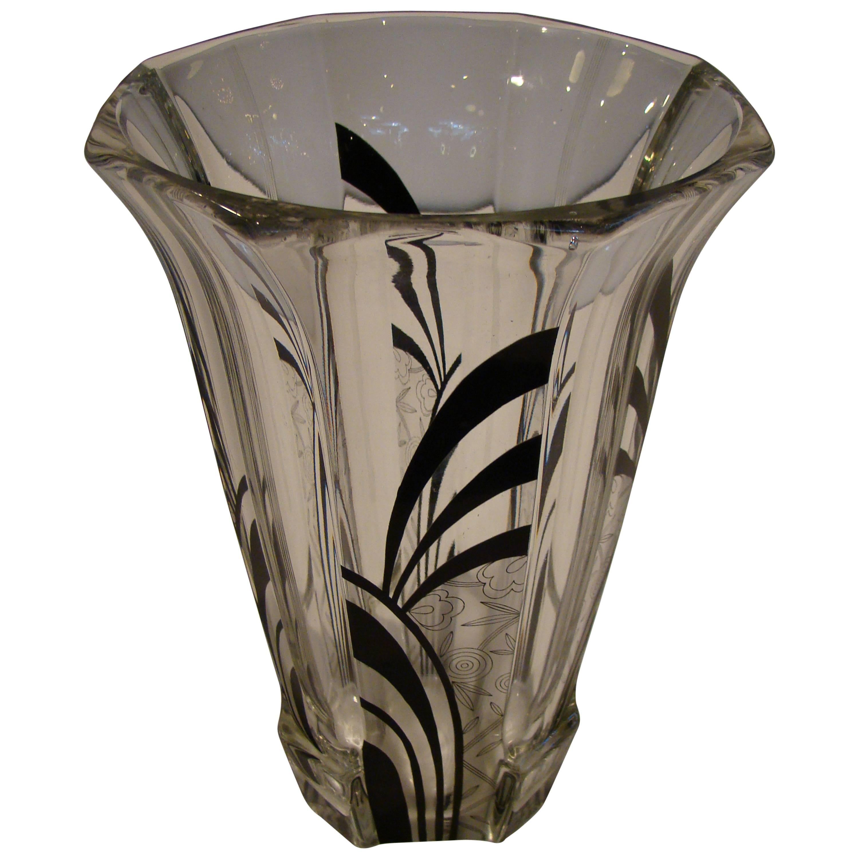 Art Deco Machine Age Enamel Acid Etched Geometric Vase After Karl Palda For Sale