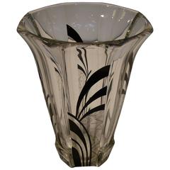 Art Deco Machine Age Enamel Acid Etched Geometric Vase After Karl Palda