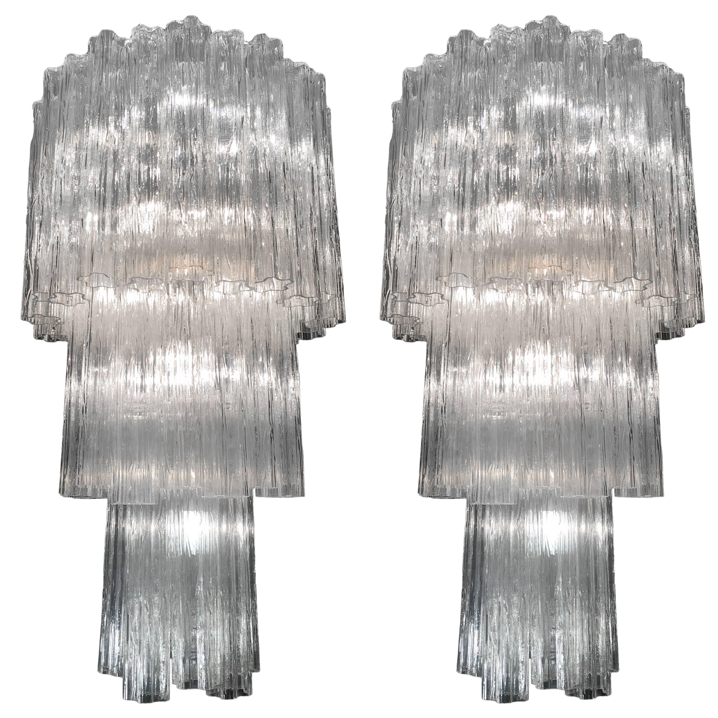 Amazing Pair of Tronchi Chandelier by Toni Zuccheri for Venini, 1960s