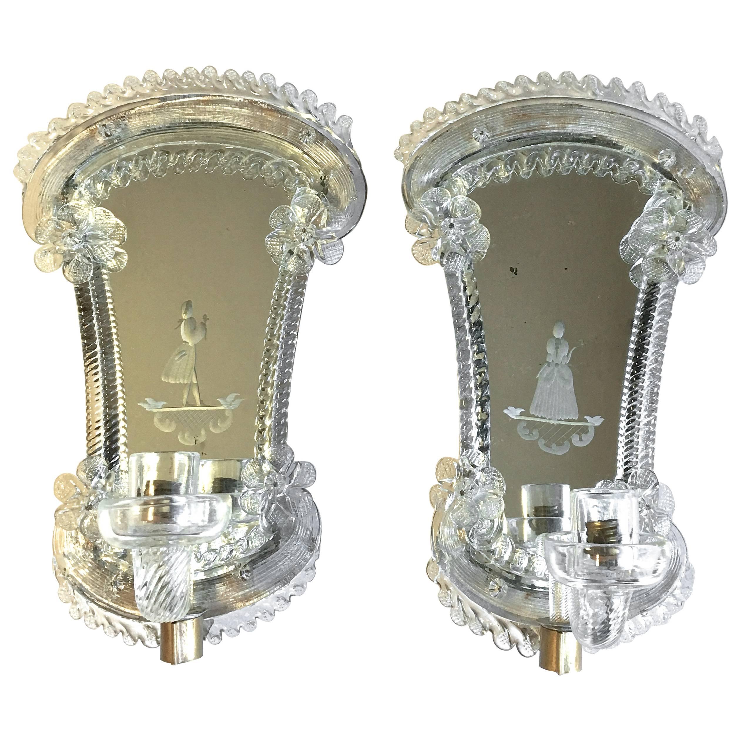 Pair of Classic Venetian Glass Wall Lights For Sale