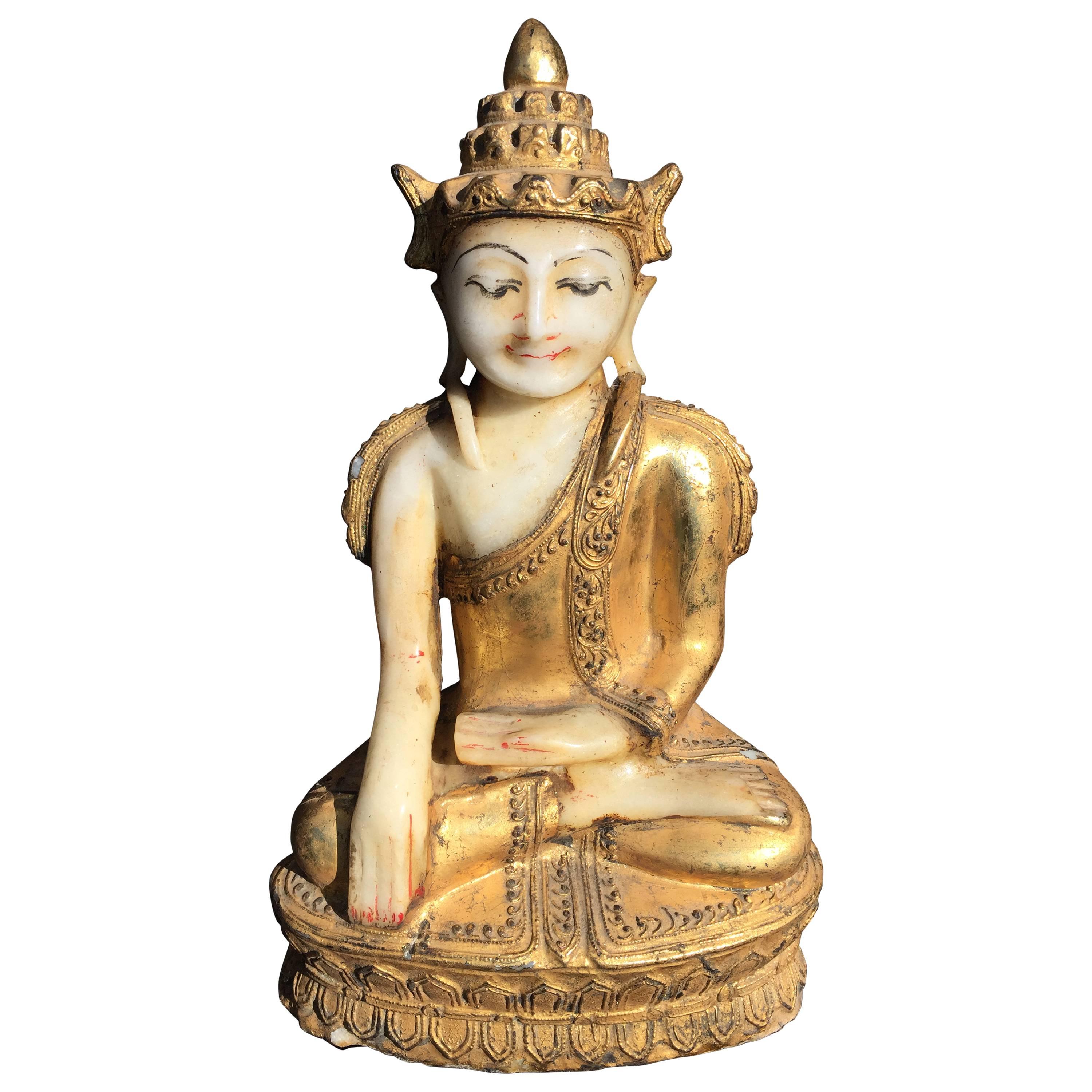 Beautiful Hand made and hand carved Gold Gilt Stone Buddha, 19th Century 